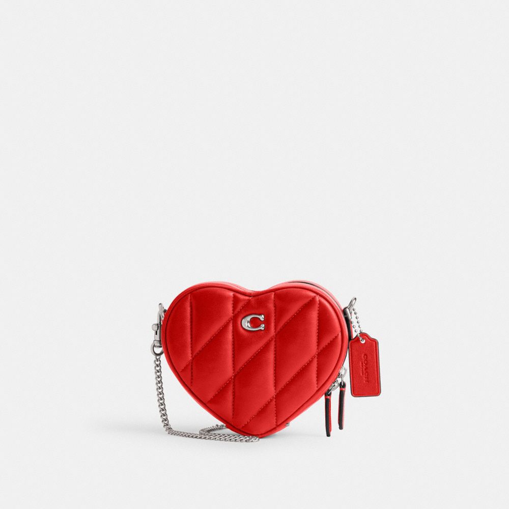 Bolsa Cruzada COACH® Heart 14 With Pillow Quilting Mujer Plateadas Rojas | CODFJ295