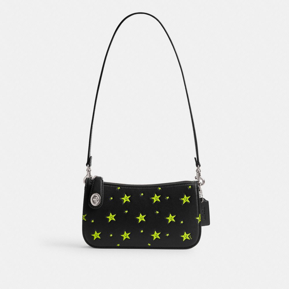 Bolsa de Hombro COACH® Cosmic Penn With Star Print Mujer Plateadas Negras | COHAC219