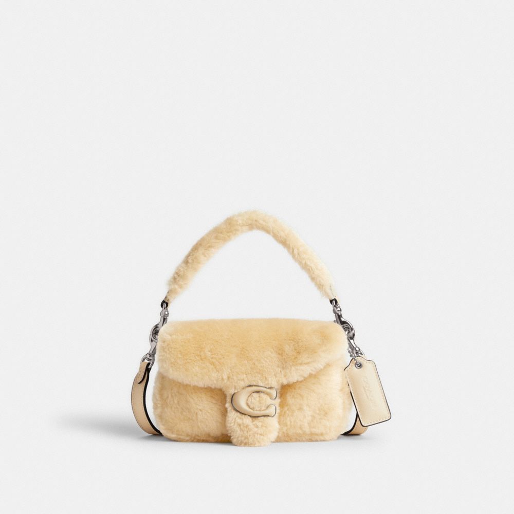 Bolsa de Hombro COACH® Pillow Tabby 18 In Shearling Mujer Plateadas Creme | COPJB194