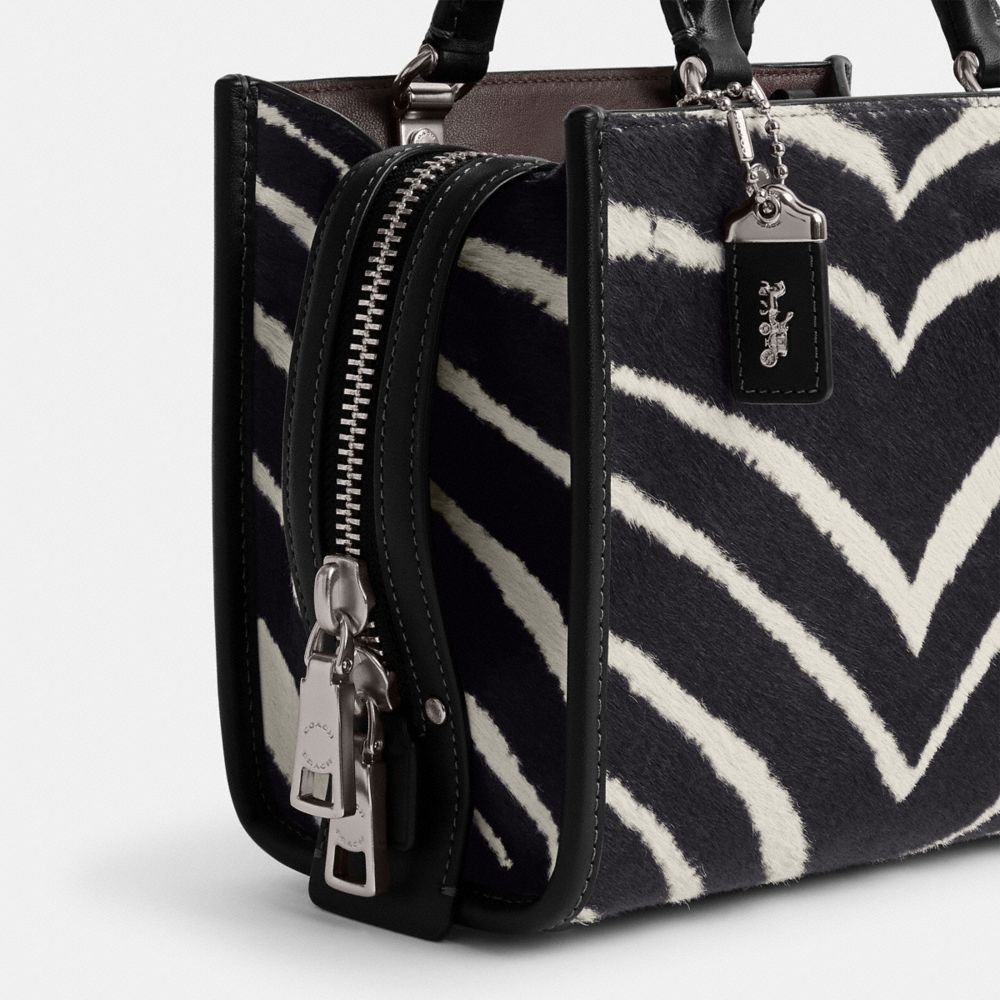 Bolsa de Hombro COACH® Rogue 20 In Haircalf With Zebra Print Mujer Plateadas | COSGC192