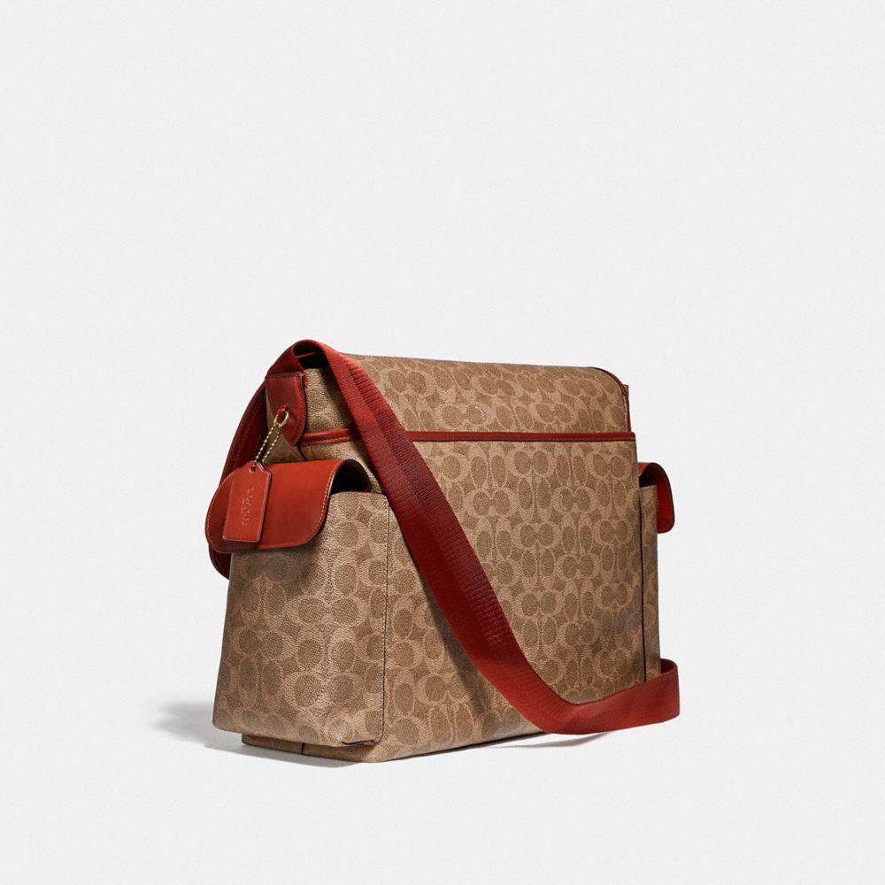 Bolsa de Mano COACH® Baby Messenger In Signature Canvas Mujer Marrones Rojas | COILS263