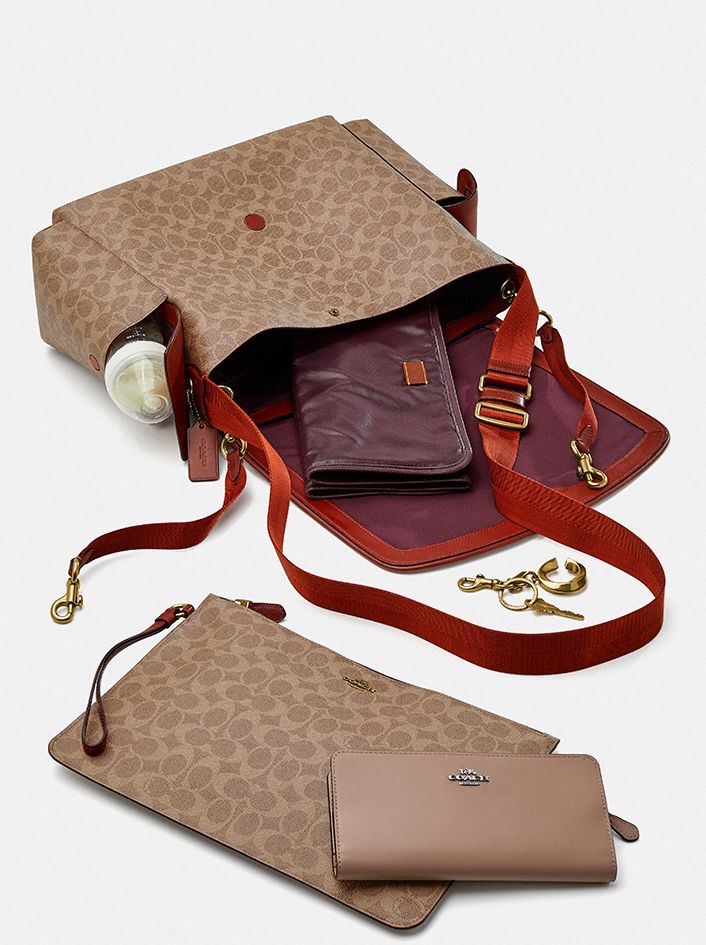 Bolsa de Mano COACH® Baby Messenger In Signature Canvas Mujer Marrones Rojas | COILS263