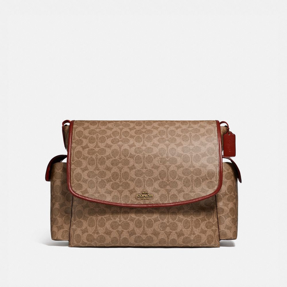 Bolsa de Mano COACH® Baby Messenger In Signature Canvas Mujer Marrones Rojas | COILS263