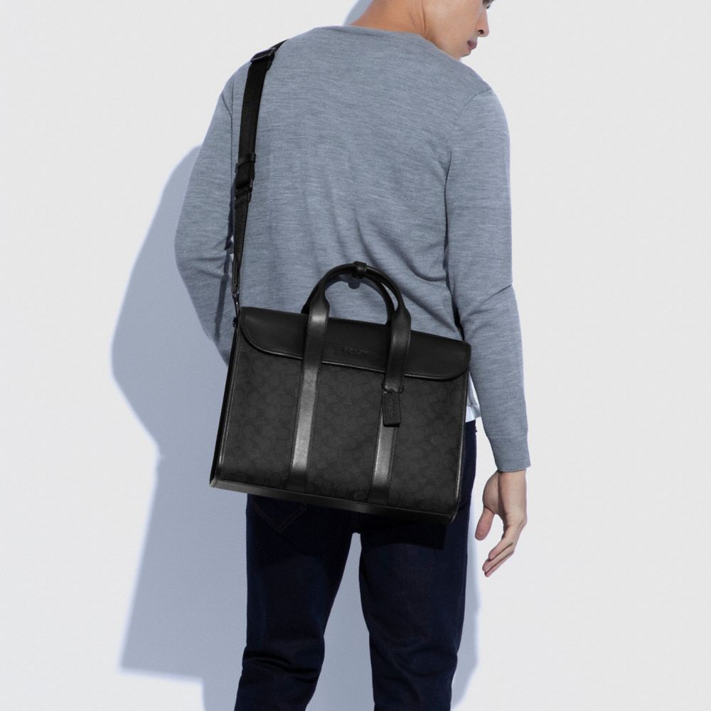 Bolsa de Mano COACH® Gotham Portfolio In Signature Canvas Hombre Negras Cobra Gris | COZUW847