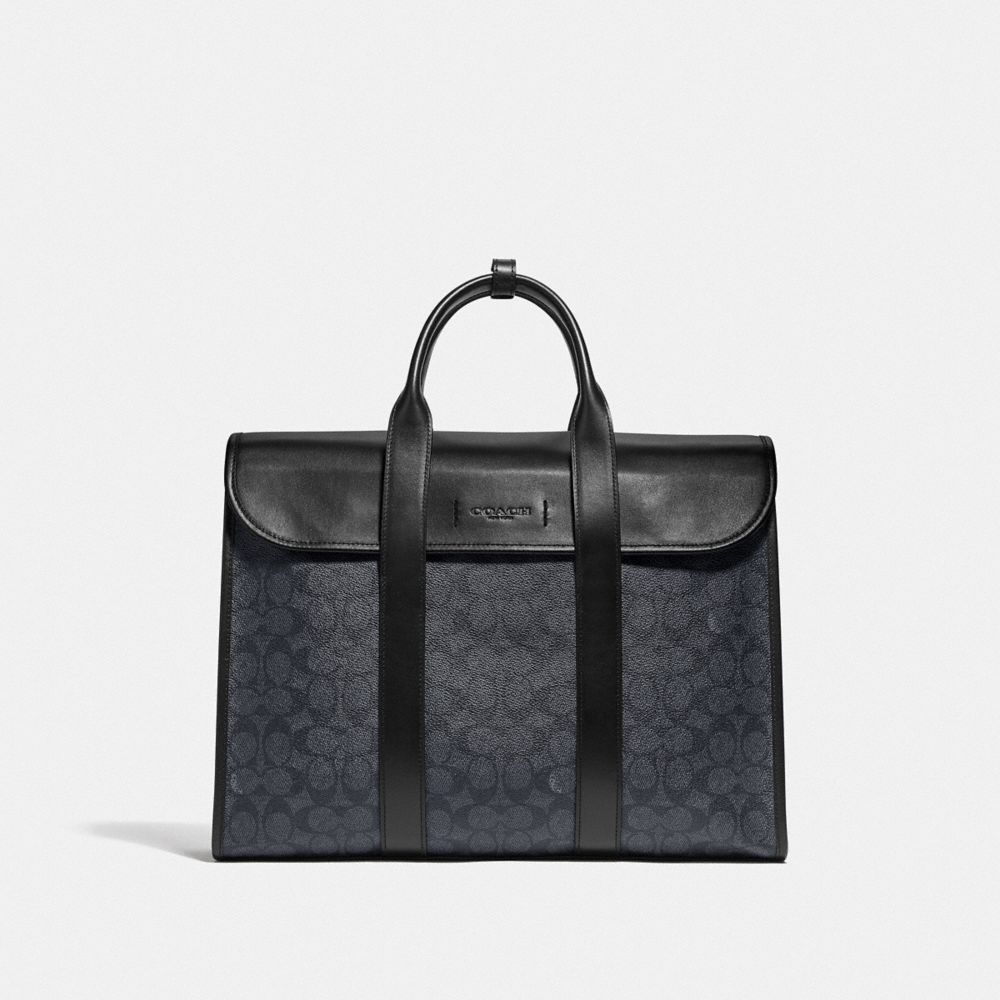 Bolsa de Mano COACH® Gotham Portfolio In Signature Canvas Hombre Negras Cobra Gris | COZUW847