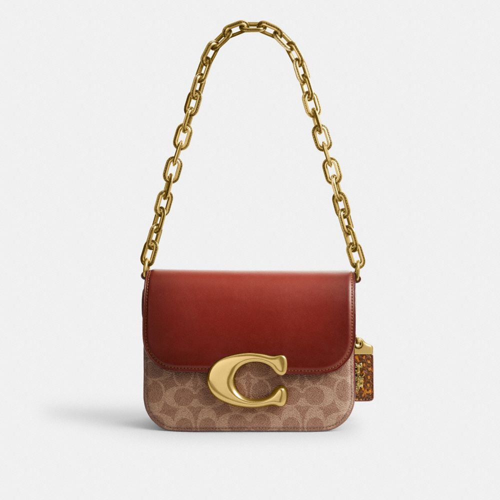 Bolsa de Mano COACH® Idol In Signature Canvas With Snakeskin Detail Mujer Marrones Rojas | COILB248