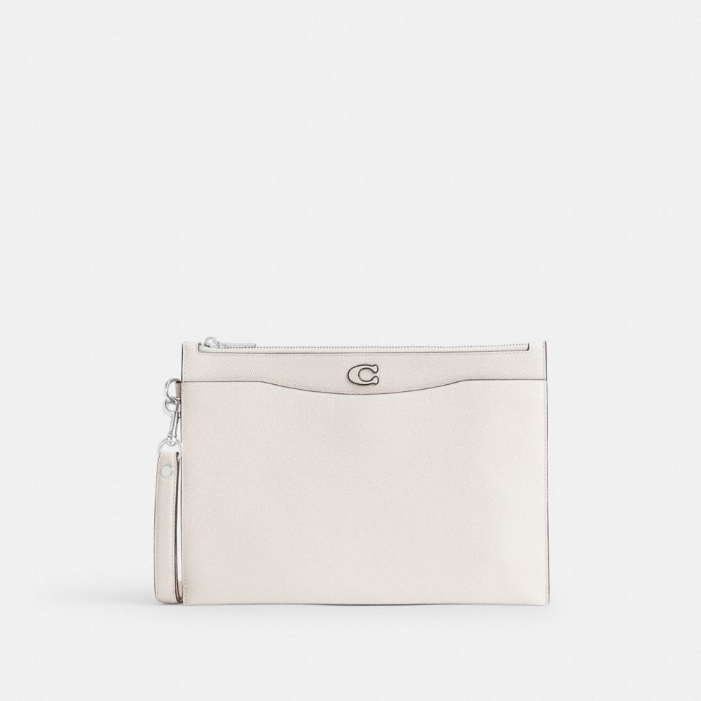 Bolsa de Mano COACH® Pouch Wristlet In Crossgrain Leather With Signature Canvas Interior Mujer Blancas | COSGZ244