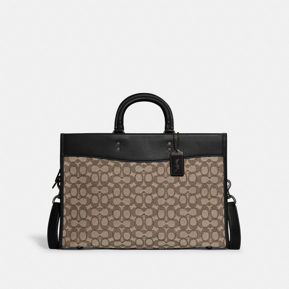 Bolsa de Mano COACH® Rogue Brief In Signature Textile Jacquard Mujer Negras | COKOF238