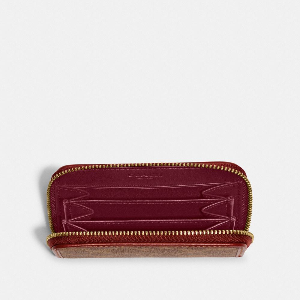 Bolsa de Mano COACH® Small Zip Around Card Case In Signature Canvas Mujer Marrones Rojas | COMQT229