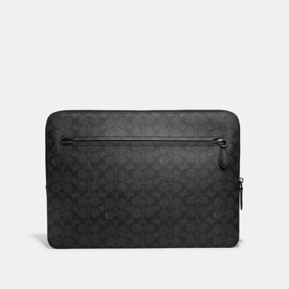 Bolsa de Mano COACH® Zip Around Laptop Case In Signature Canvas Hombre Gris | COJPM844