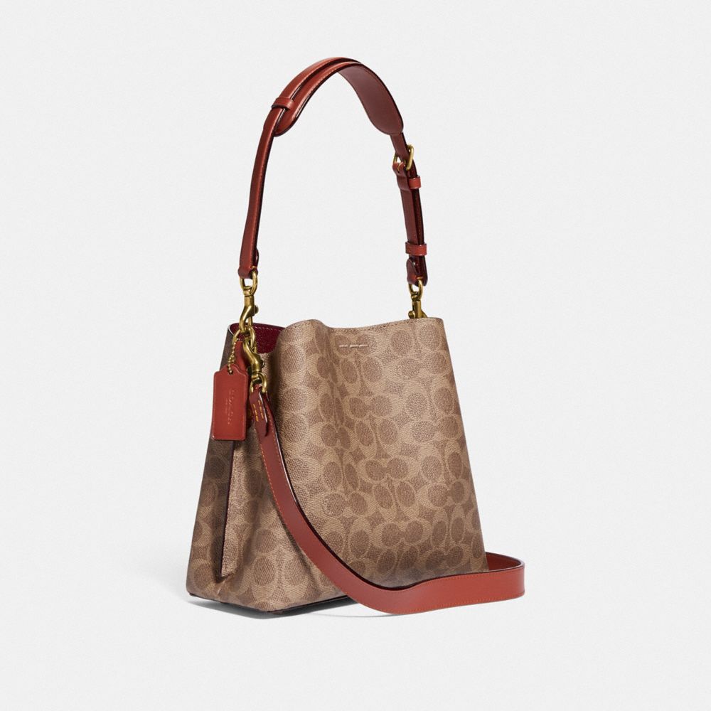 Bolso Saco COACH® Willow In Signature Canvas Mujer Marrones Rojas | COZUI340