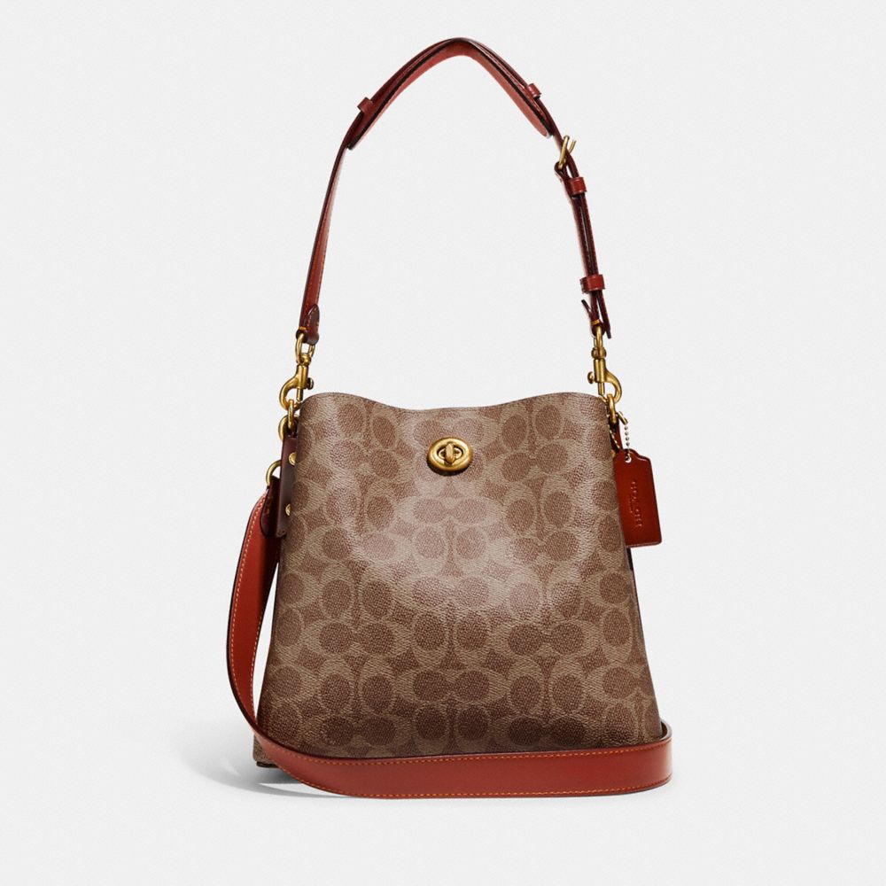 Bolso Saco COACH® Willow In Signature Canvas Mujer Marrones Rojas | COZUI340