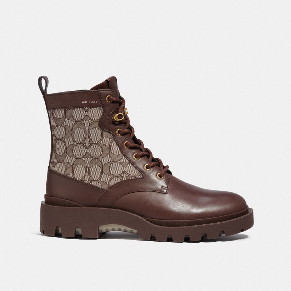 Botas COACH® Citysole Lace Up In Signature Jacquard Hombre Cafe | COSGL972