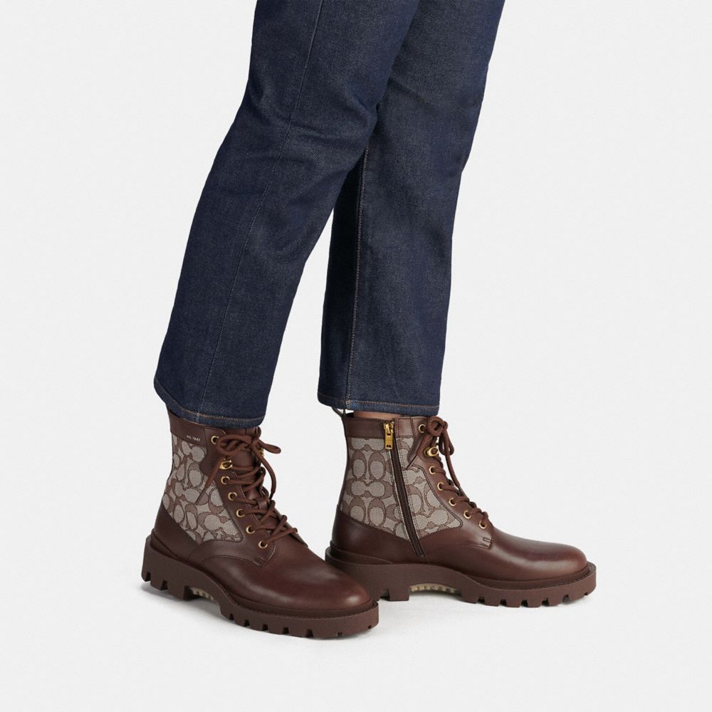 Botas COACH® Citysole Lace Up In Signature Jacquard Hombre Cafe | COSGL972