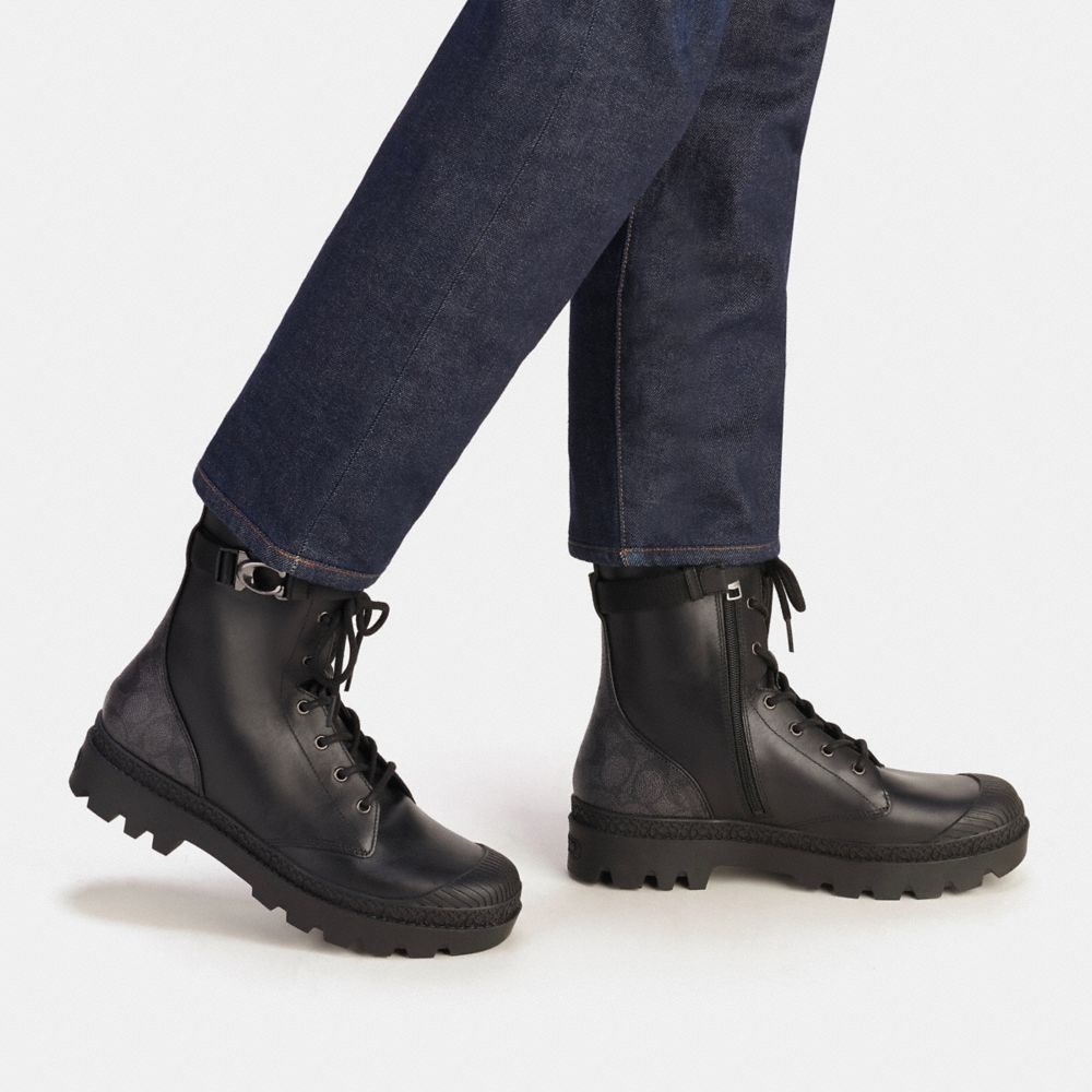 Botas COACH® Tucker With Signature Canvas Hombre Negras | COHAG968