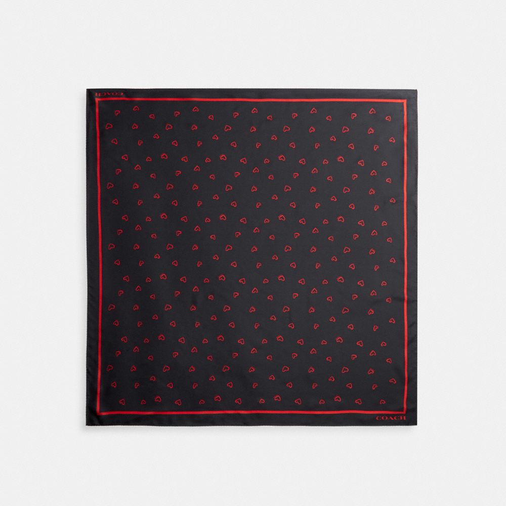 Bufanda COACH® Hearts Print Silk Square Mujer Negras Rojas | COLIJ430