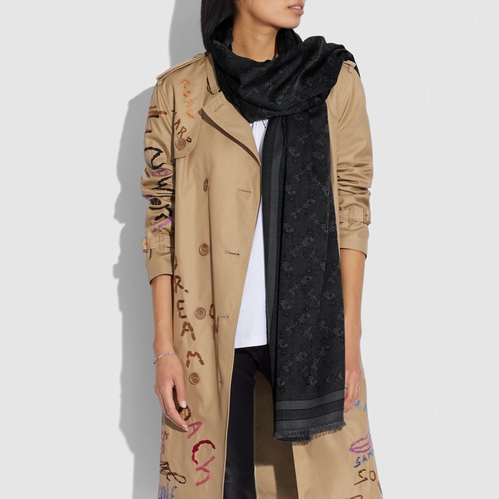 Bufanda COACH® Horse And Carriage Print Jacquard Stole Mujer Negras | COKOH429