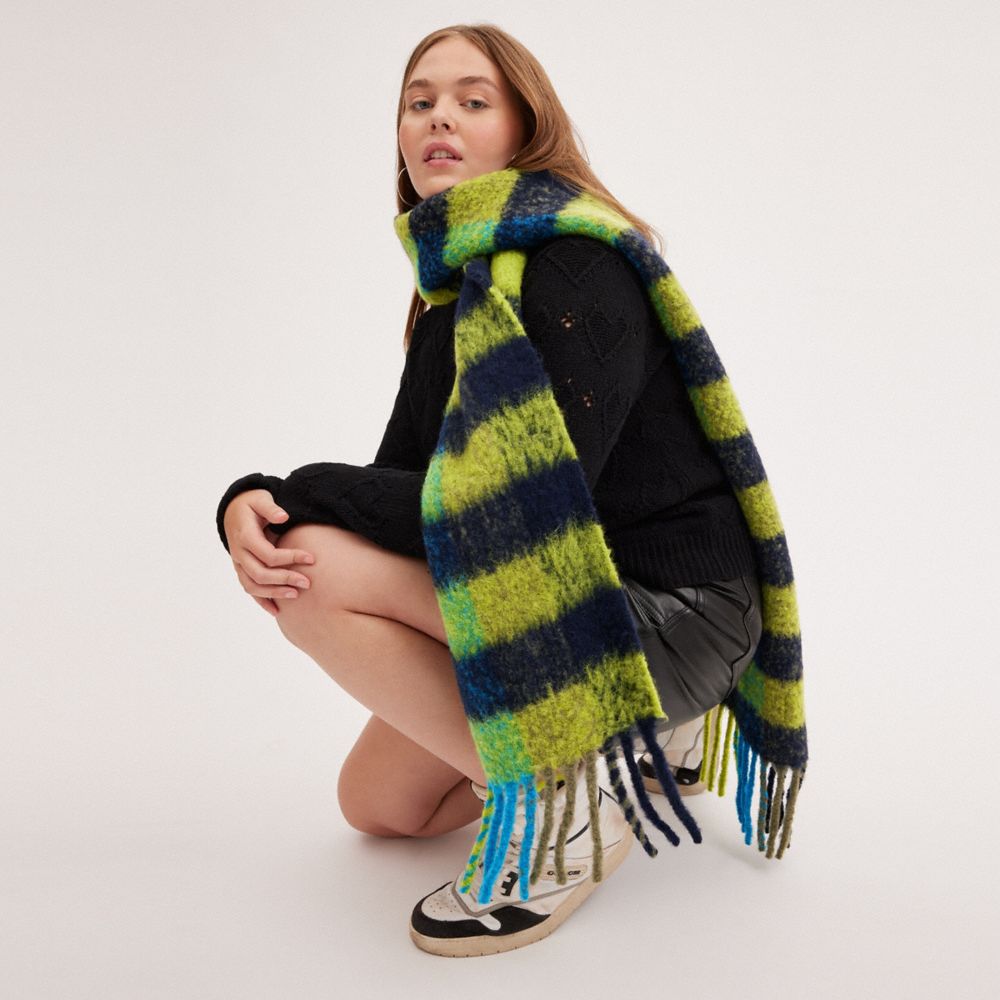 Bufanda COACH® Plaid Oversized Muffler Mujer Verde | COOKU420