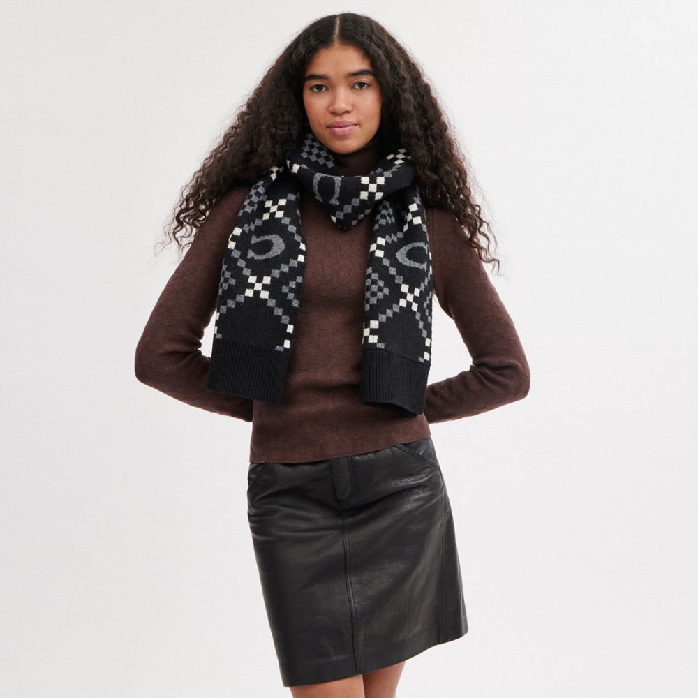 Bufanda COACH® Signature Jacquard Muffler Mujer Negras | COTCE416