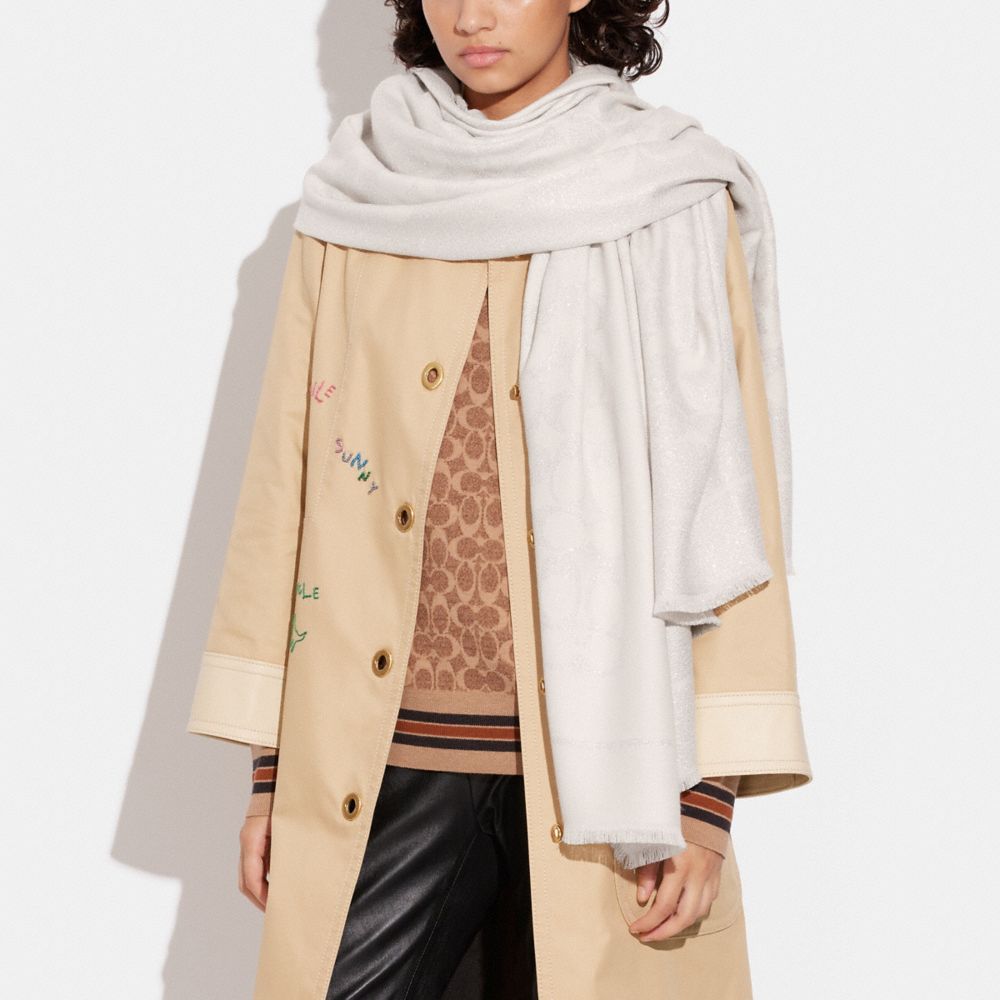 Bufanda COACH® Signature Shawl Mujer Blancas | COHAF427