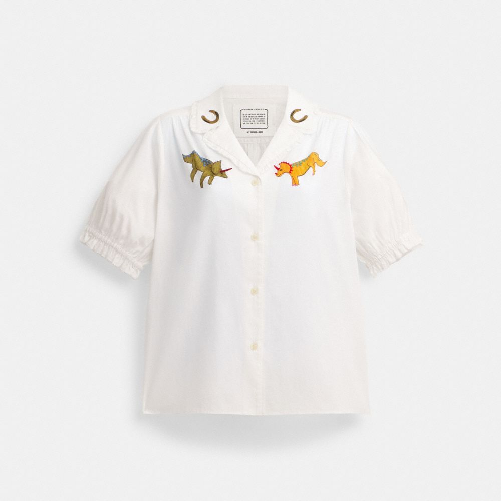 Camisa COACH® X Observed By Us Short Sleeve Button Down Mujer Blancas | COEBG617