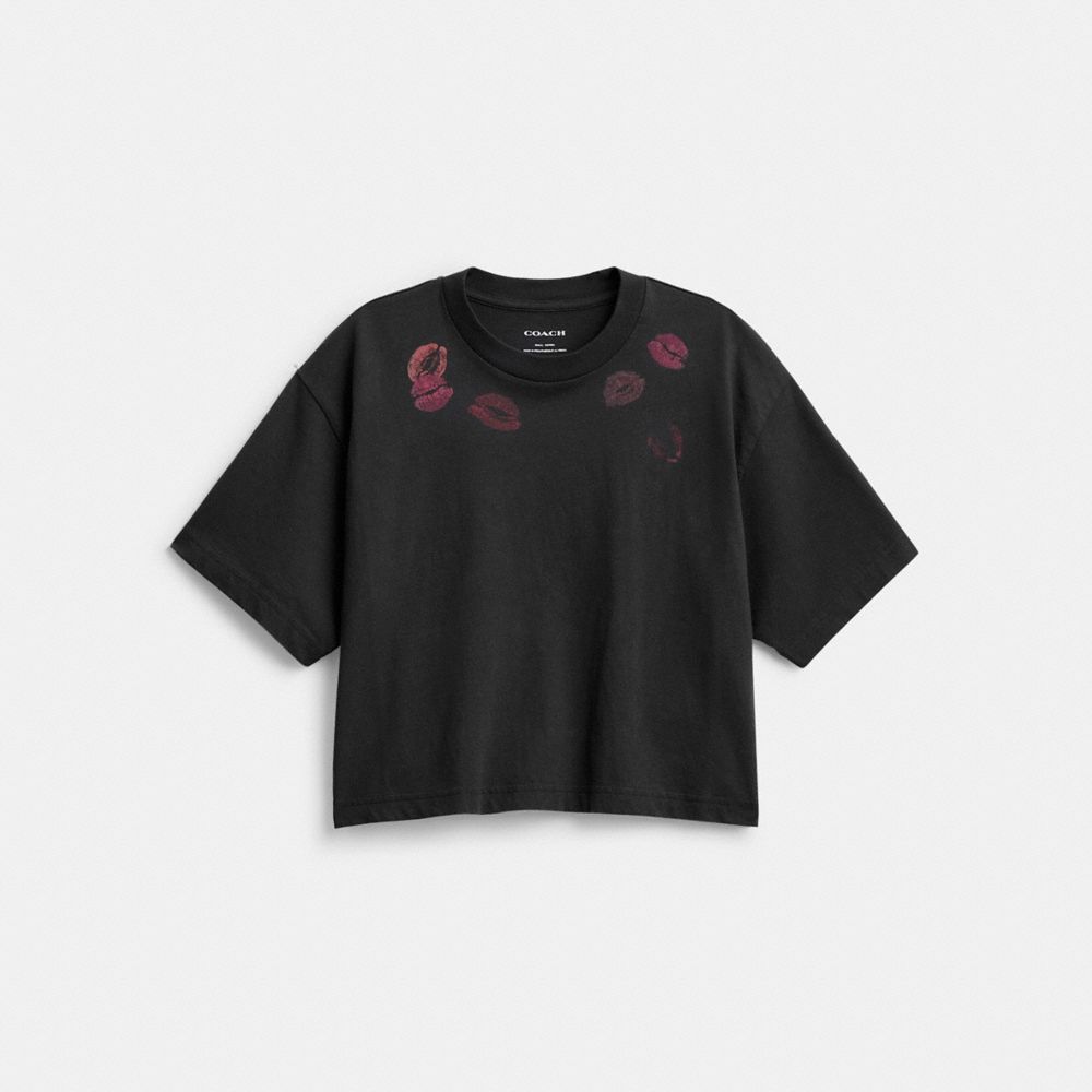 Camiseta COACH® Buy Now Lip Print Cropped Mujer Negras | COZUS587