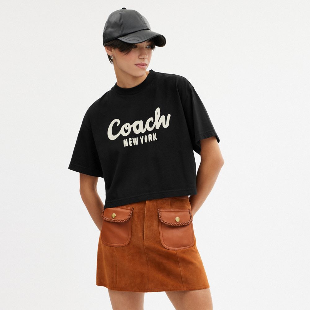 Camiseta COACH® Cursive Signature Cropped Mujer Negras | COJPO584