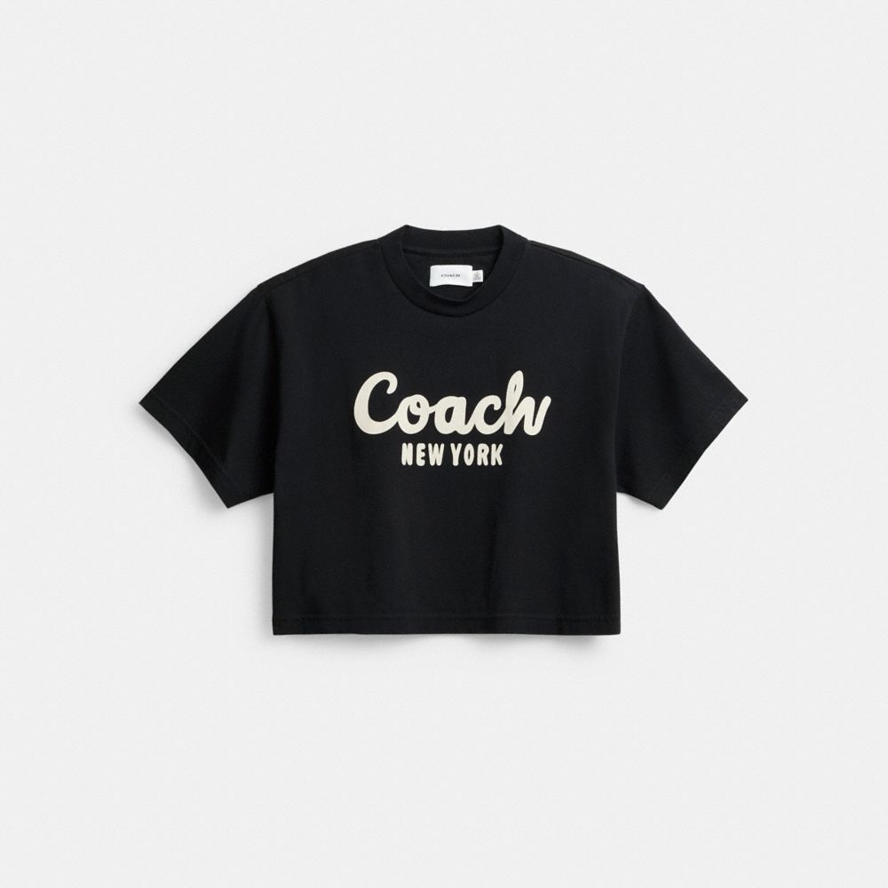 Camiseta COACH® Cursive Signature Cropped Mujer Negras | COJPO584