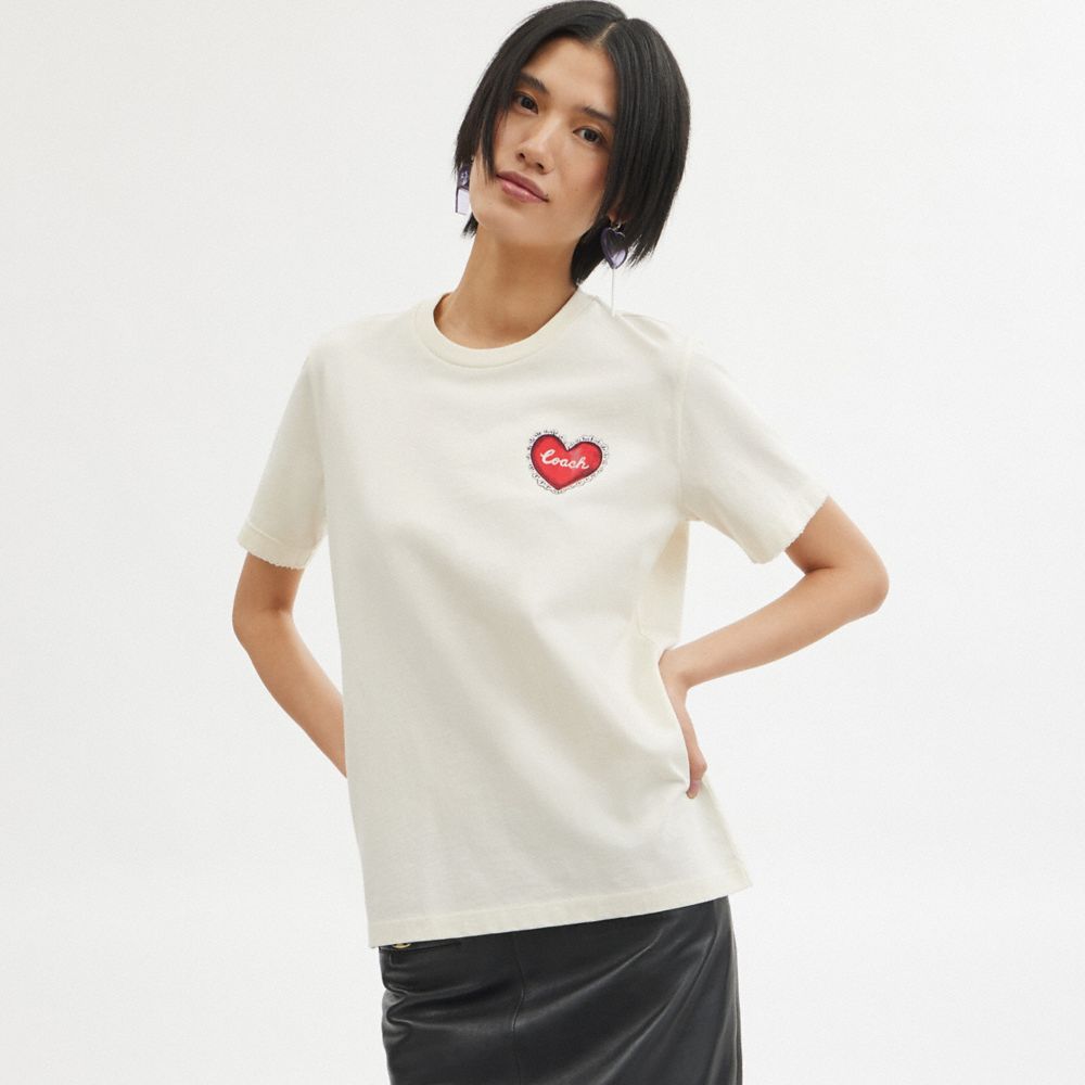 Camiseta COACH® Heart Mujer Blancas | COFDY581