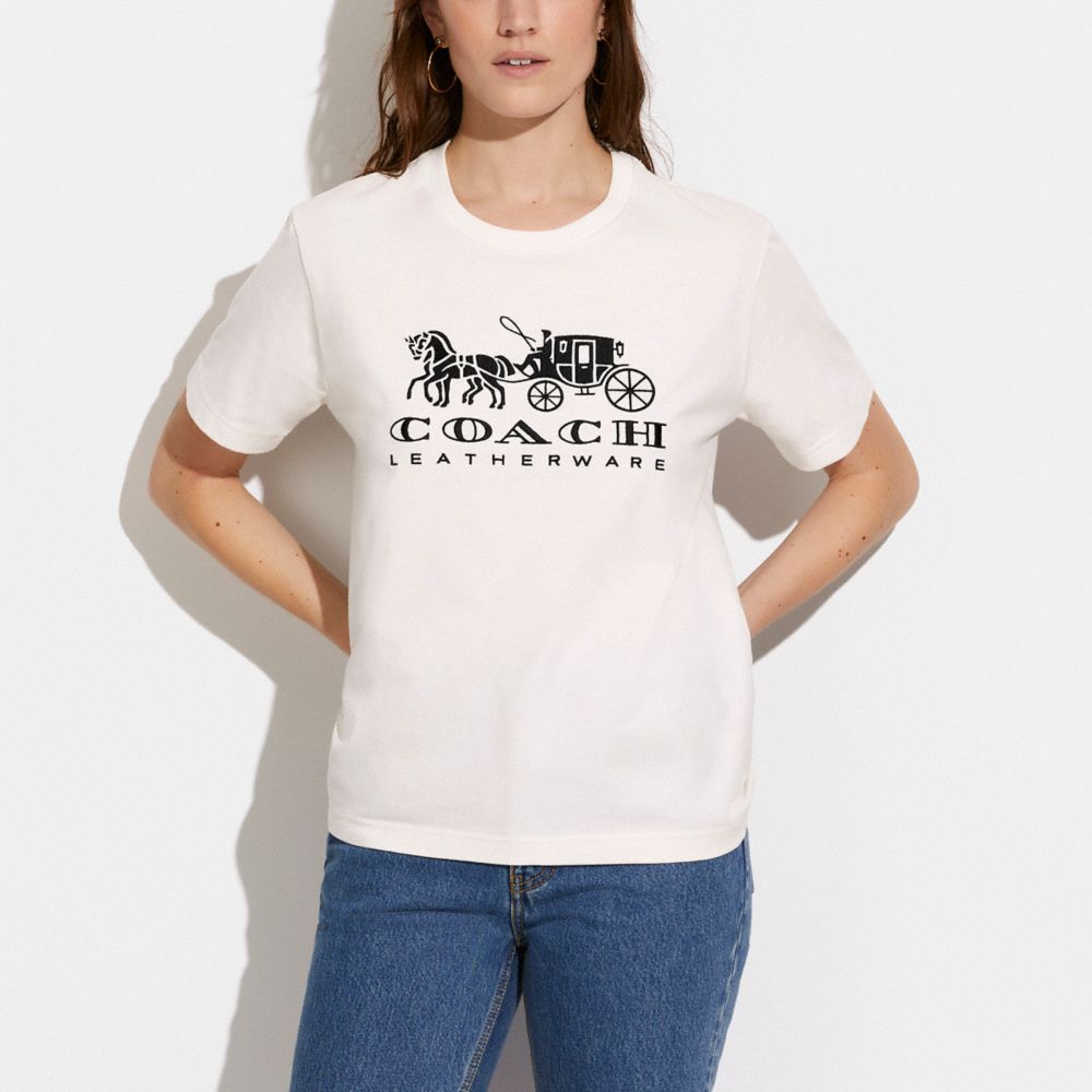 Camiseta COACH® Horse And Carriage In Organic Cotton Mujer Blancas | COSCO579