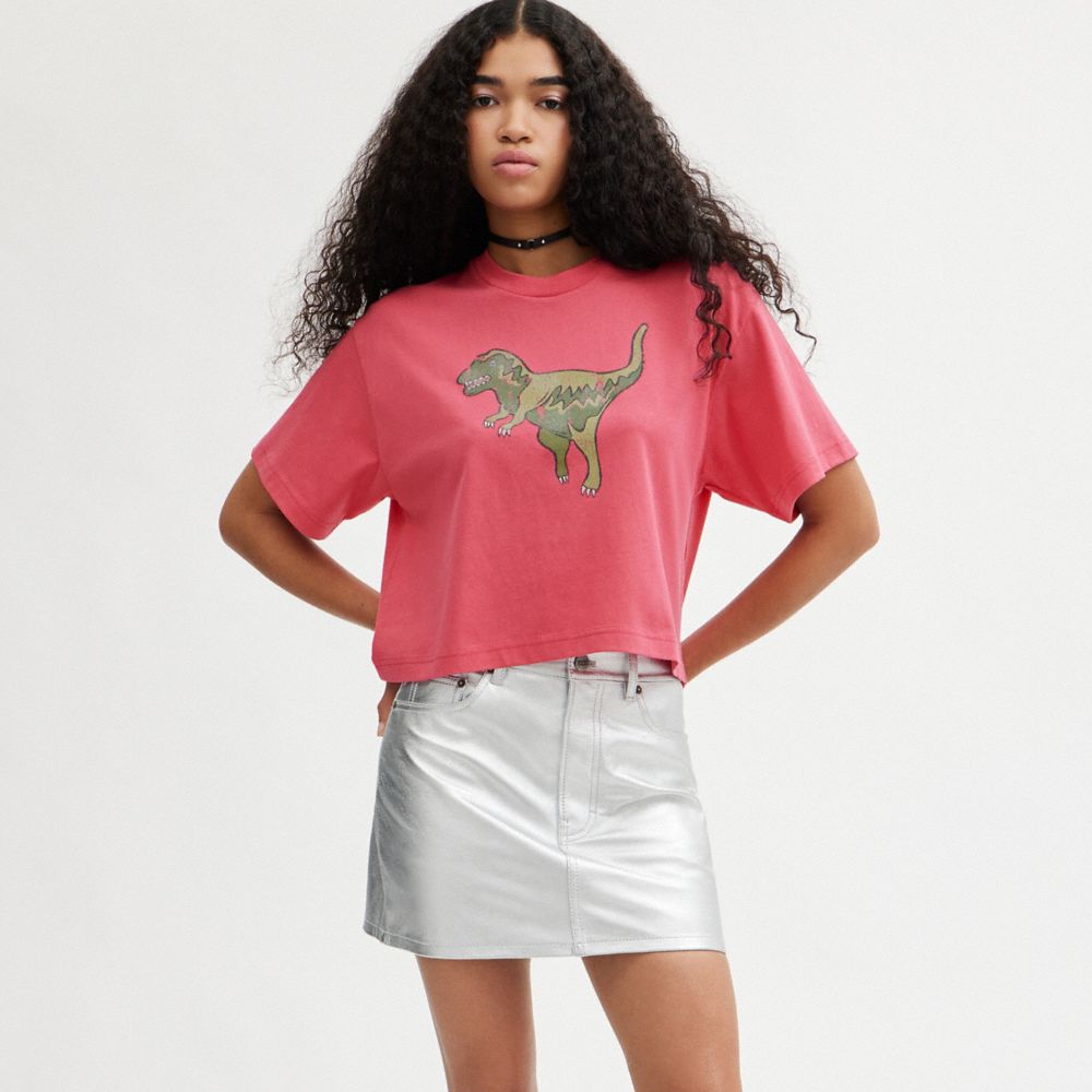 Camiseta COACH® Rexy Cropped Mujer Rosas | COILM575