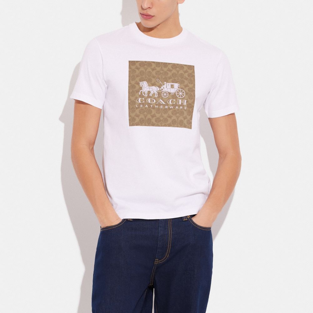 Camiseta COACH® Signature Horse And Carriage In Organic Cotton Mujer Blancas Marrones | COYXN573