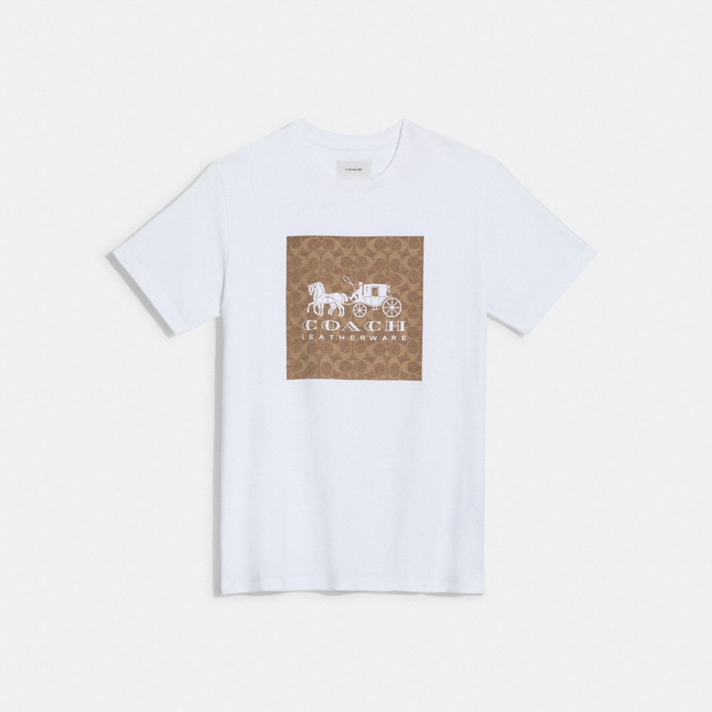 Camiseta COACH® Signature Horse And Carriage In Organic Cotton Mujer Blancas Marrones | COYXN573