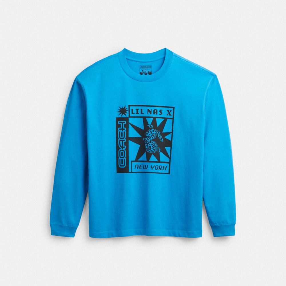 Camiseta COACH® The Lil Nas X Drop Long Sleeve Sun Mujer Azules | COEBC570