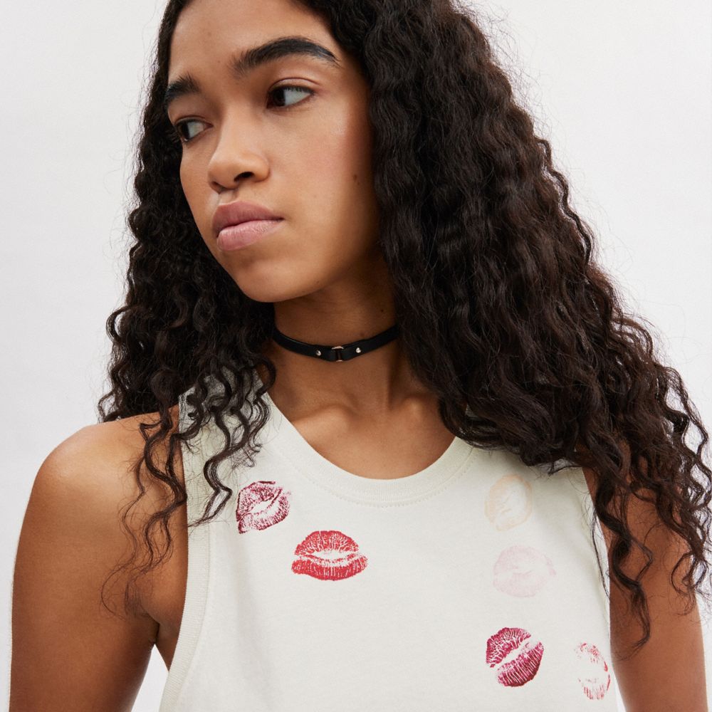 Camiseta Tirantes COACH® Buy Now Lip Print Top Mujer Blancas | COWNK566