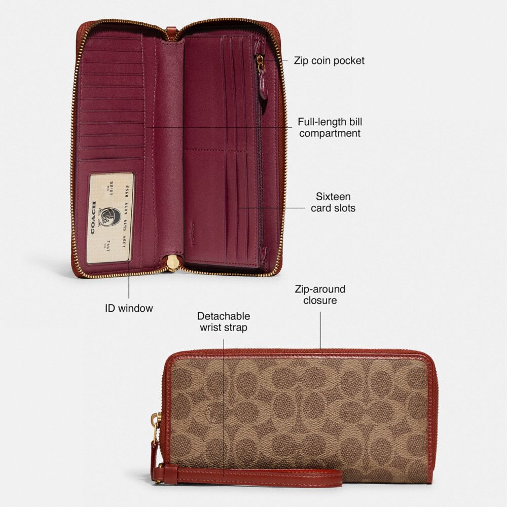 Cartera COACH® Continental In Signature Canvas Mujer Marrones Rojas | COJPM116