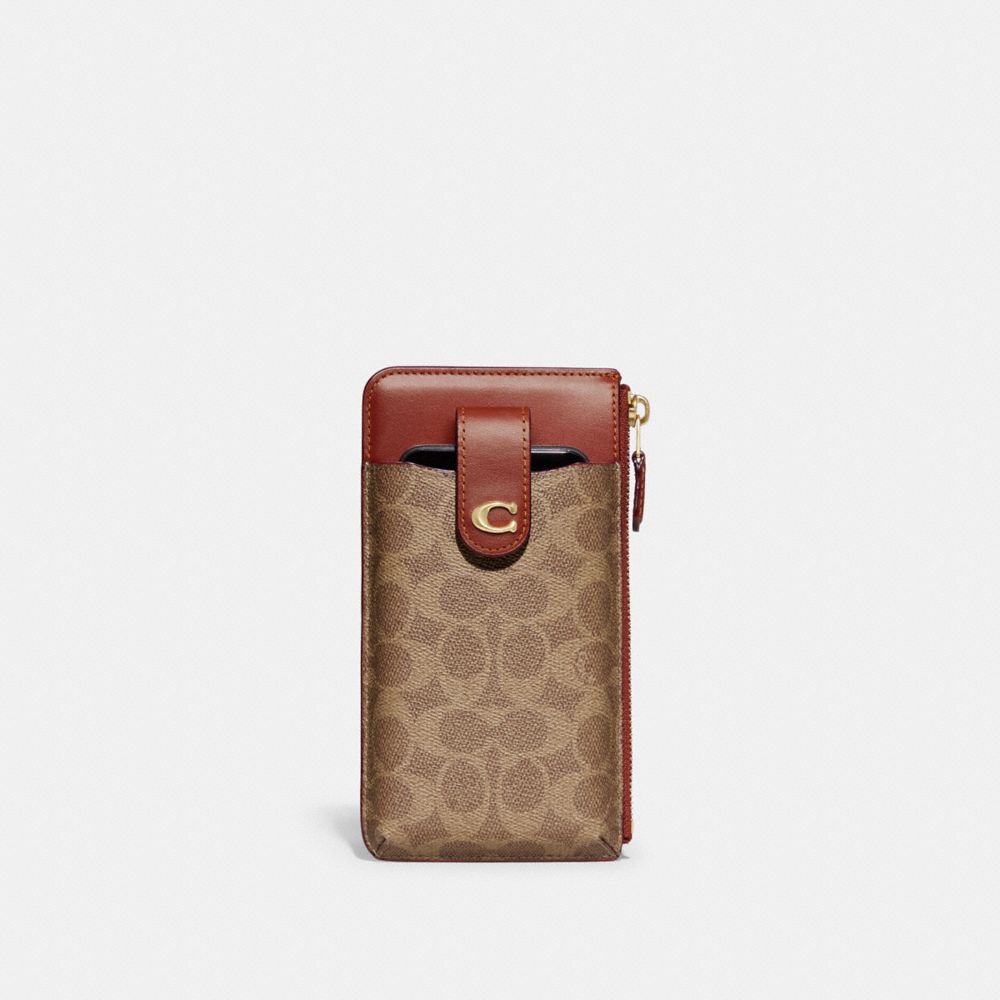 Cartera COACH® Essential Phone In Signature Canvas Mujer Marrones Rojas | CODFV112