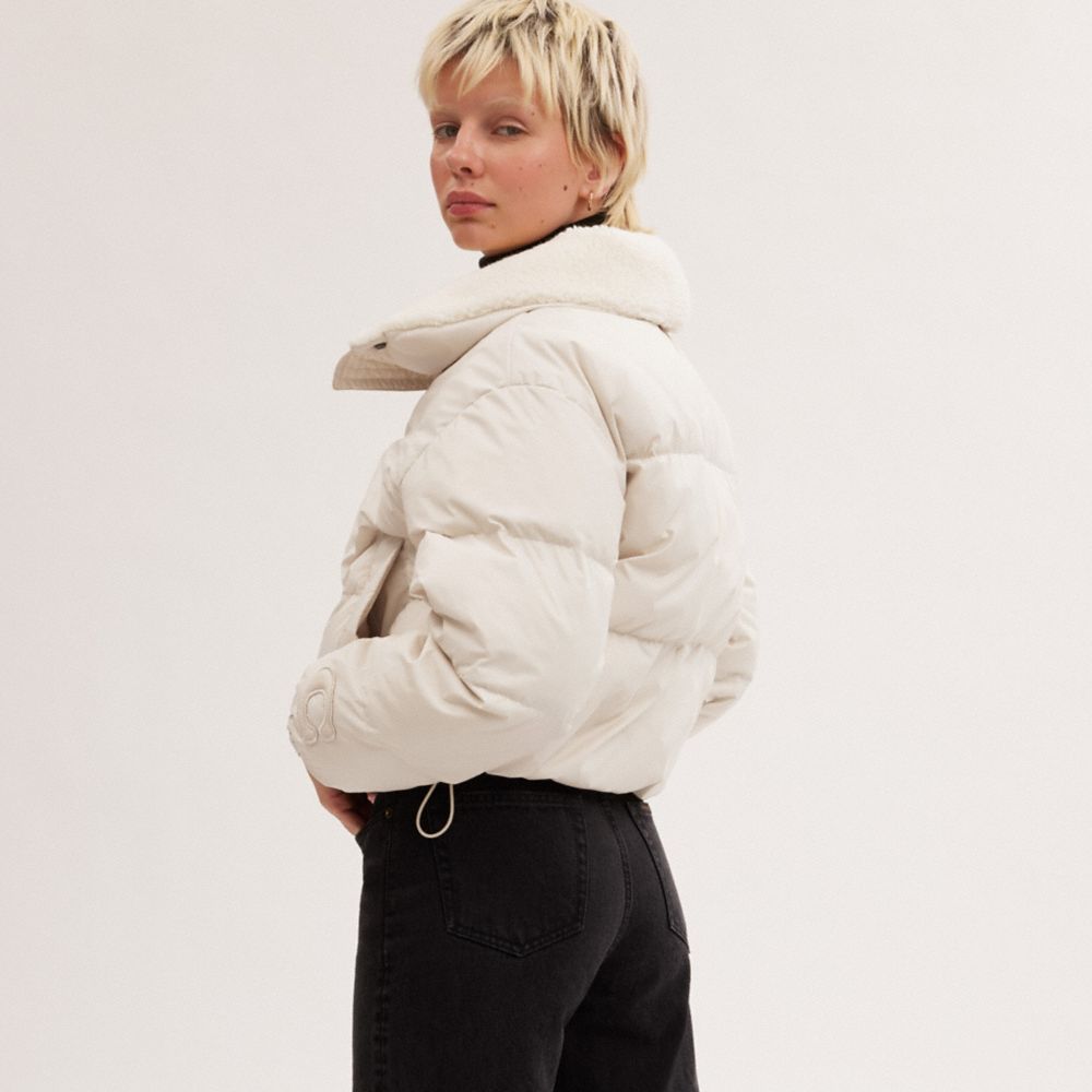 Chaqueta COACH® Cropped Puffer With Sherpa Mujer Blancas | COLIB653