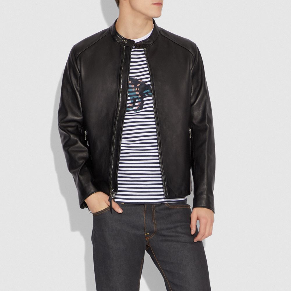 Chaqueta COACH® Leather Racer Hombre Negras | COPJV922