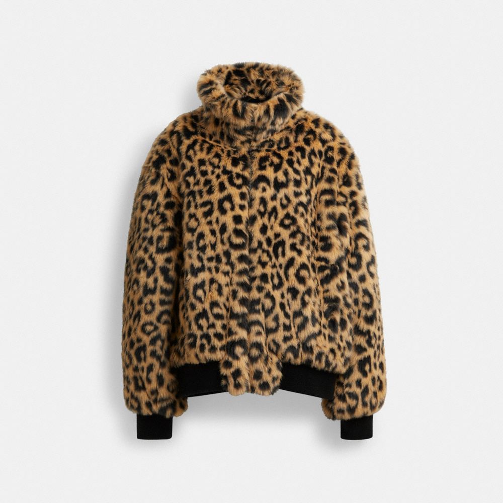 Chaqueta COACH® Printed Faux Fur Mujer Leopardo | CONWK647