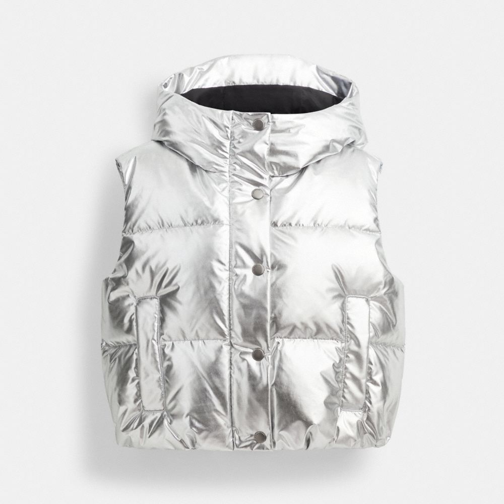 Chaqueta COACH® Puffer Vest In Metallic Mujer Plateadas | COMQJ646