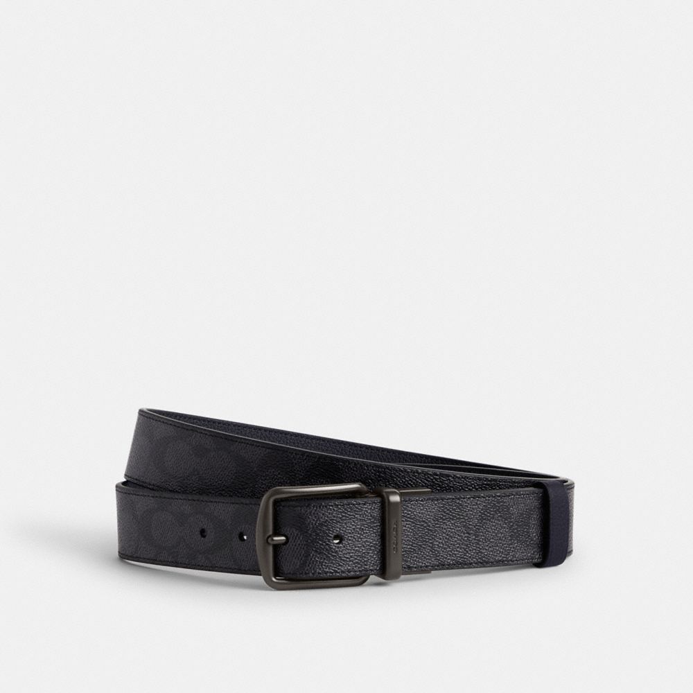 Cinturón COACH® Boxed Harness And Signature Buckle Cut To Size Reversible, 38 Mm Hombre Gris Azul Marino | COTCT823