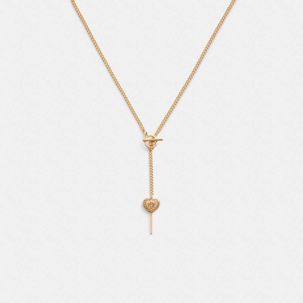 Collar COACH® Heart Lollipop Lariat Mujer Doradas | COFDI502