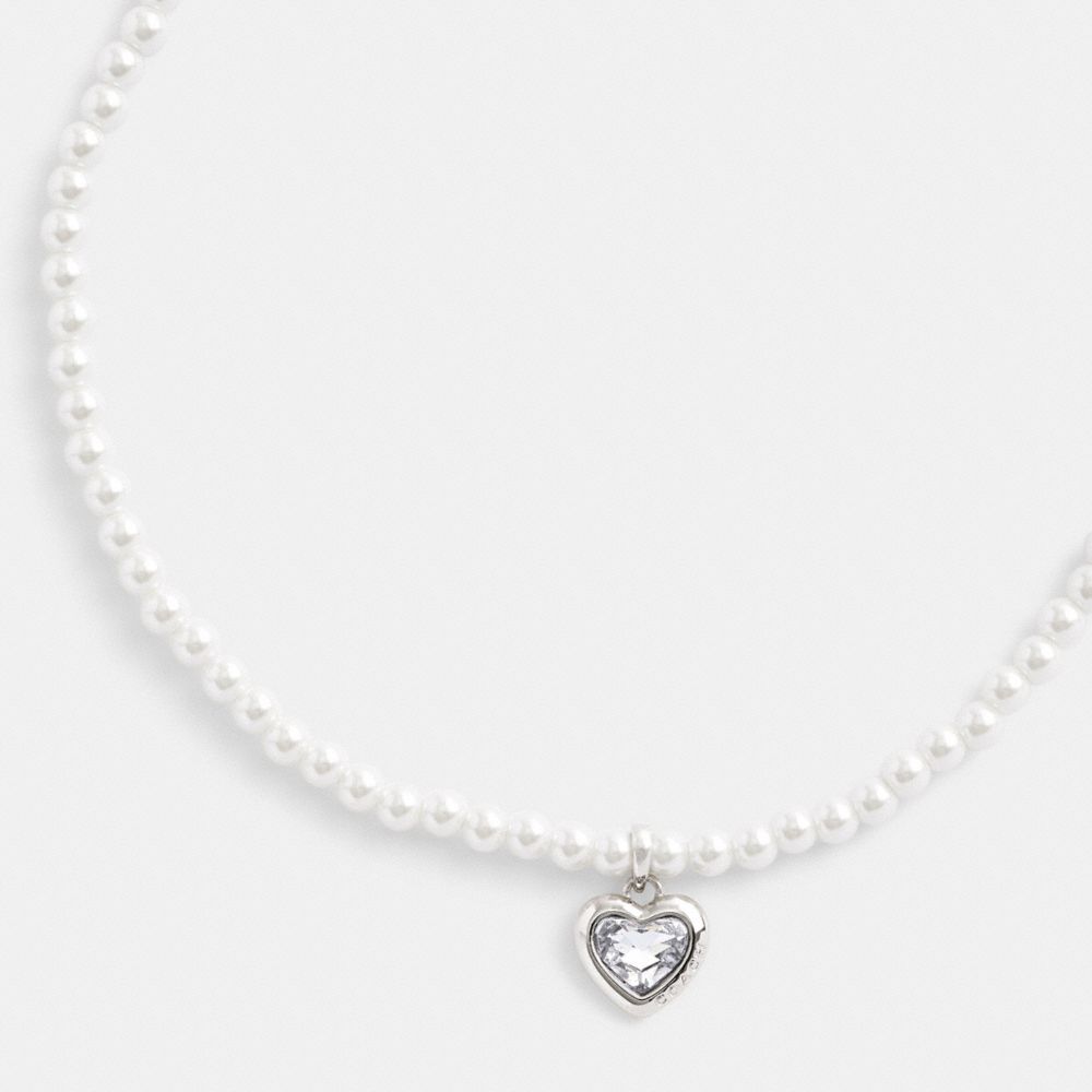 Collar COACH® Heart Pearl Choker Mujer Plateadas | COGSU501