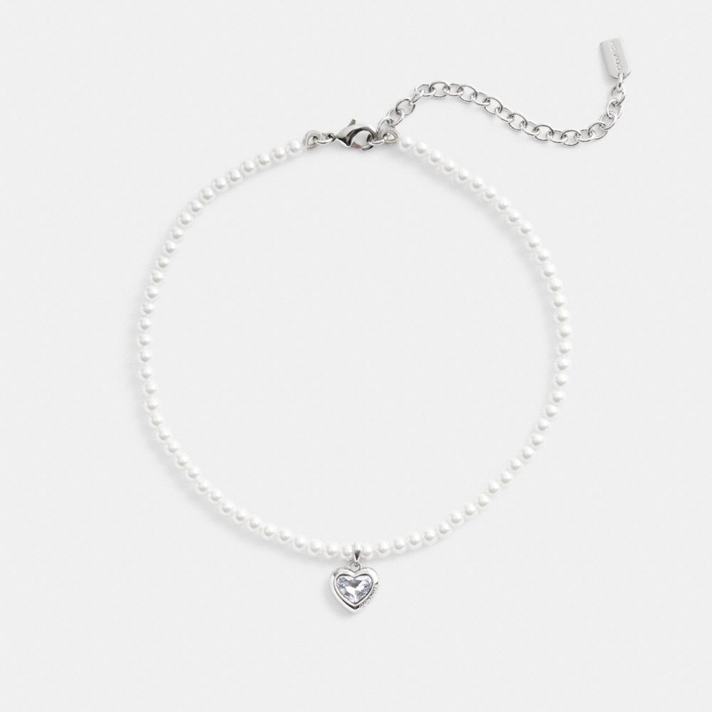 Collar COACH® Heart Pearl Choker Mujer Plateadas | COGSU501