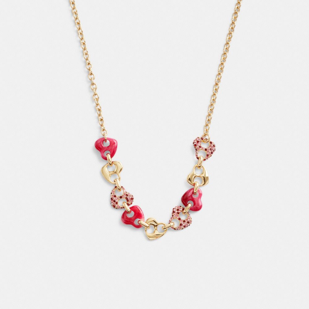 Collar COACH® Pavé Hearts Chain Link Mujer Doradas Rosas Multicolor | COZUW496