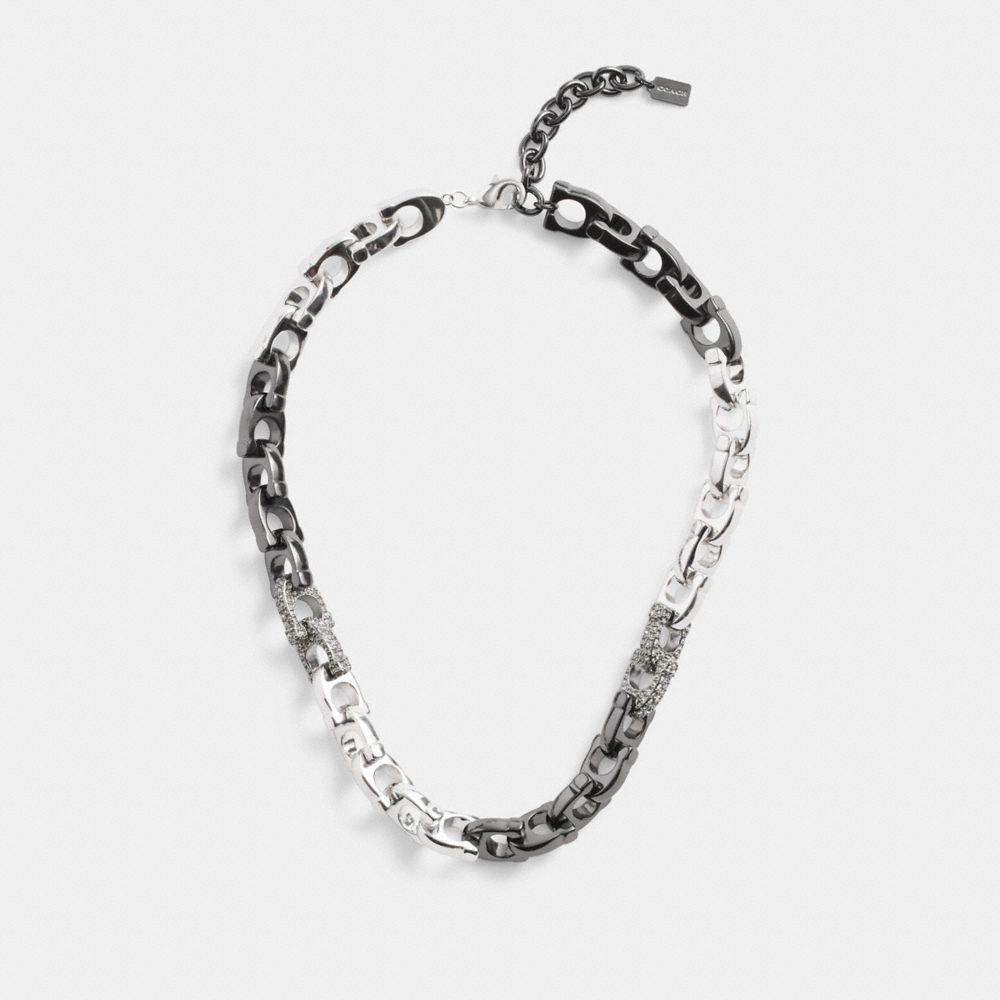 Collar COACH® Pavé Signature Mixed Chain Mujer Plateadas | COCTM494