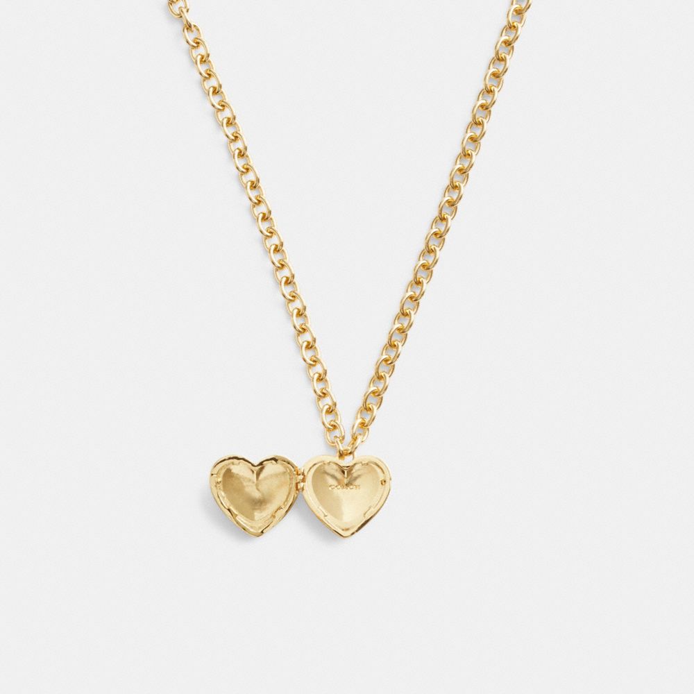 Collar COACH® Quilted Signature Heart Locket Mujer Doradas | CONWB491