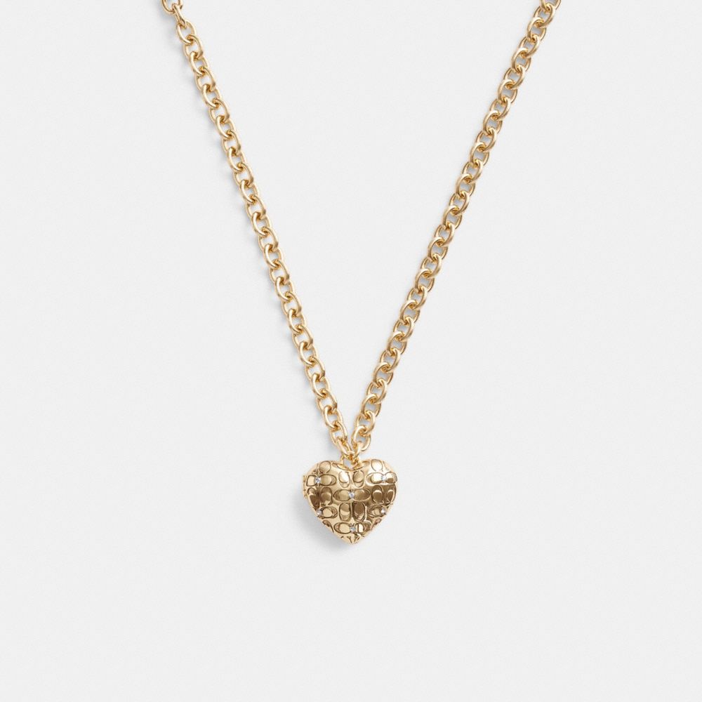 Collar COACH® Quilted Signature Heart Locket Mujer Doradas | CONWB491