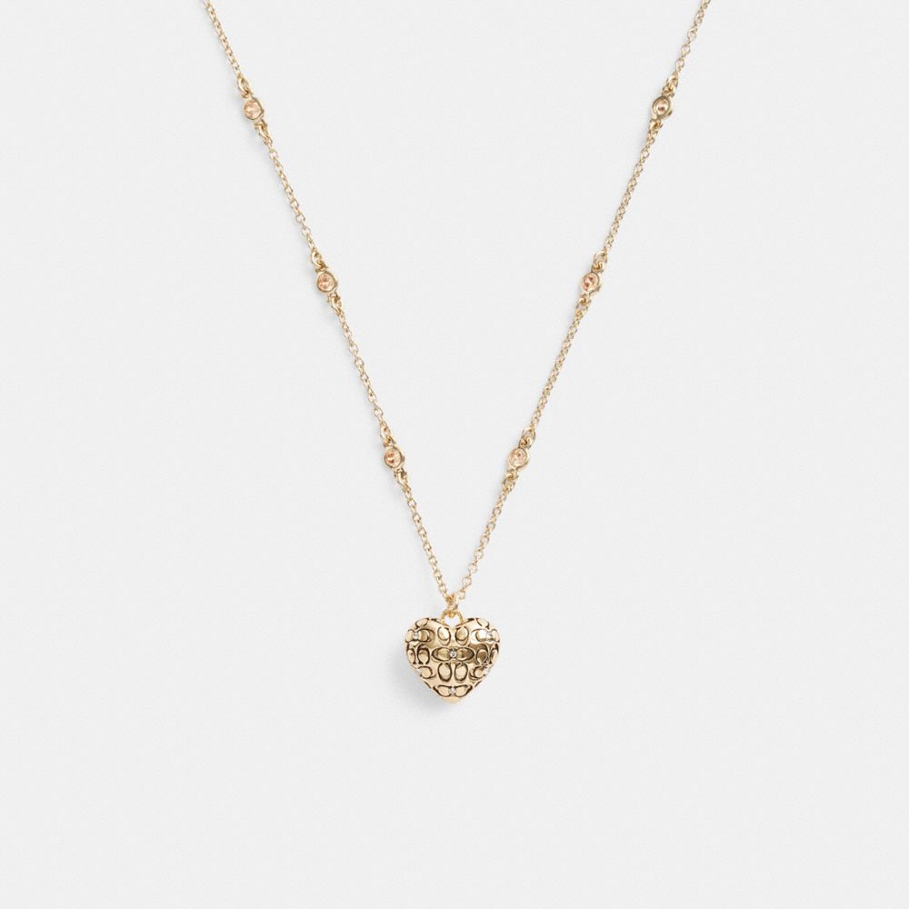 Collar COACH® Quilted Signature Heart Pendant Mujer Doradas | COMQV490